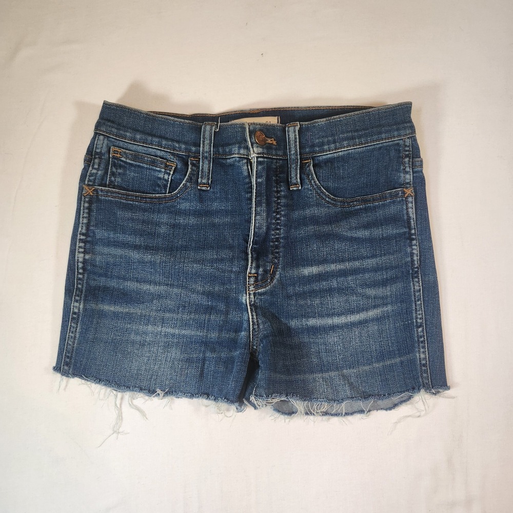 Madewell Roadtripper High Rise Denim Shorts Dark Wash Raw Hem Size 26